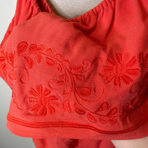 Rebecca Minkoff Rita One Shoulder Embroidered Coral Top Blouse Size Medium - Picture 8 of 8